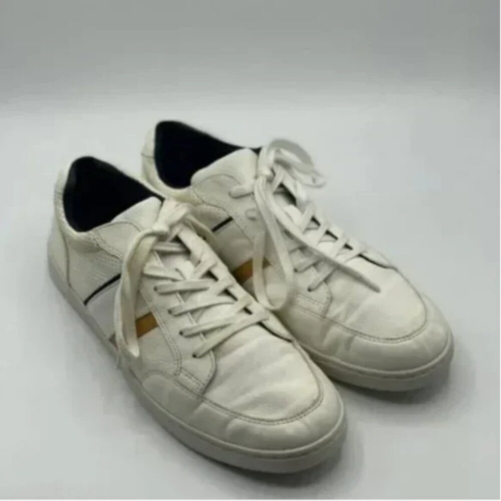 Aldo White Leather Citywalk Casual Court Sneakers Black and Gold Detail Size 9